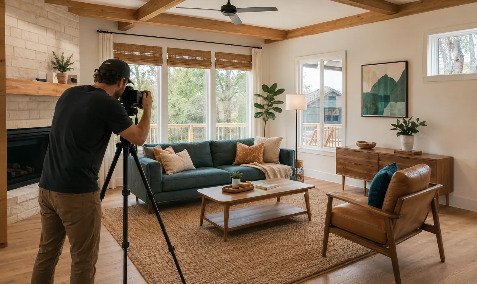 A trusted local real-estate photographer photographing a photo-ready short-term rental